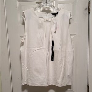 Banana Republic White Sleeveless Pleated Neck Top